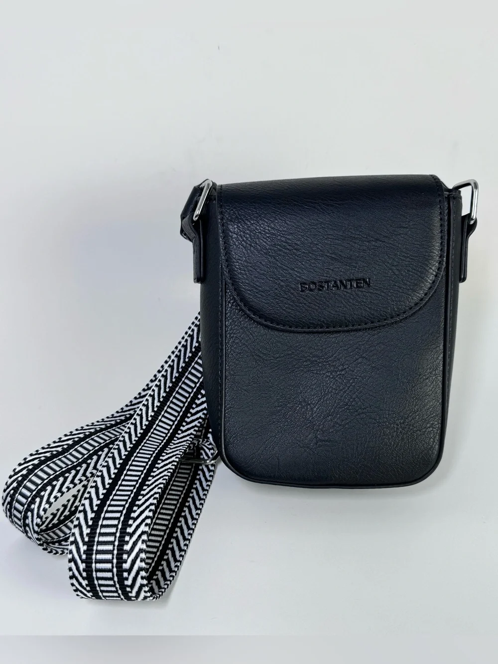 BOSTANTEN Black Vegan Leather Crossbody Phone Bag With Adjustable Strap